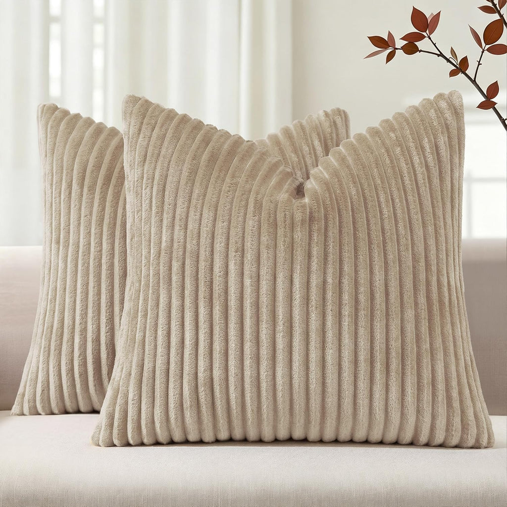 Simmore Fall Soft Cream White Flannel Throw Pillow Covers 24X24 Set of 2