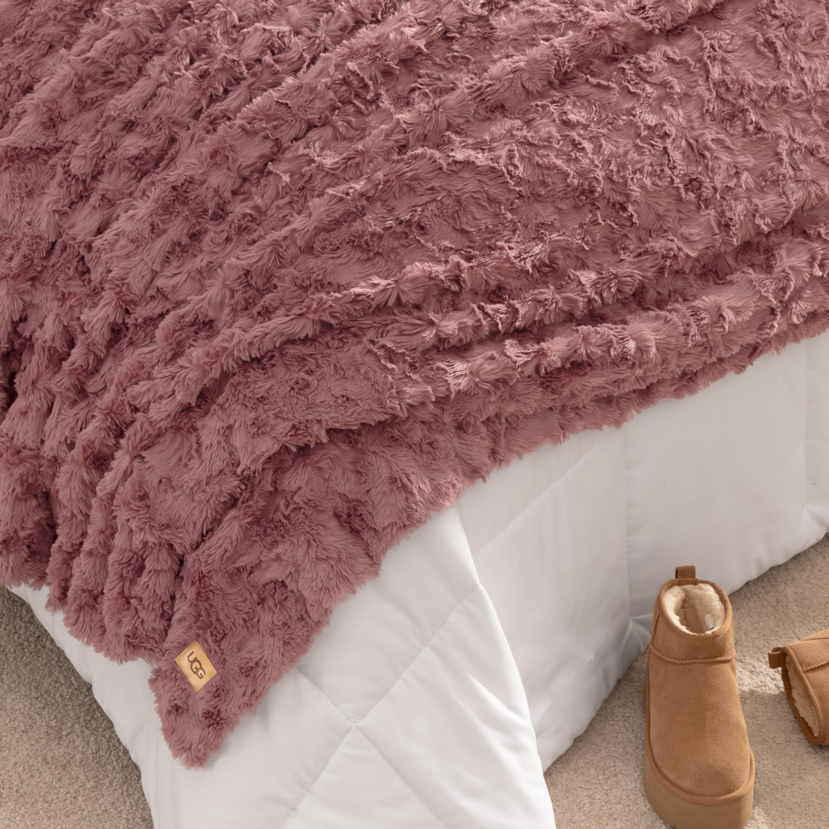 UGG Adalee Throw Blanket for Bed, Faux Fur Blanket, 50" x 70", Brown