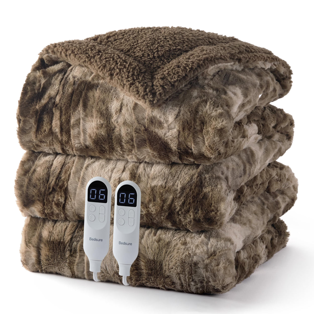 Bedsure Faux Fur Heated Blanket Twin Size, Tie-Dye Electric Blanket, Black