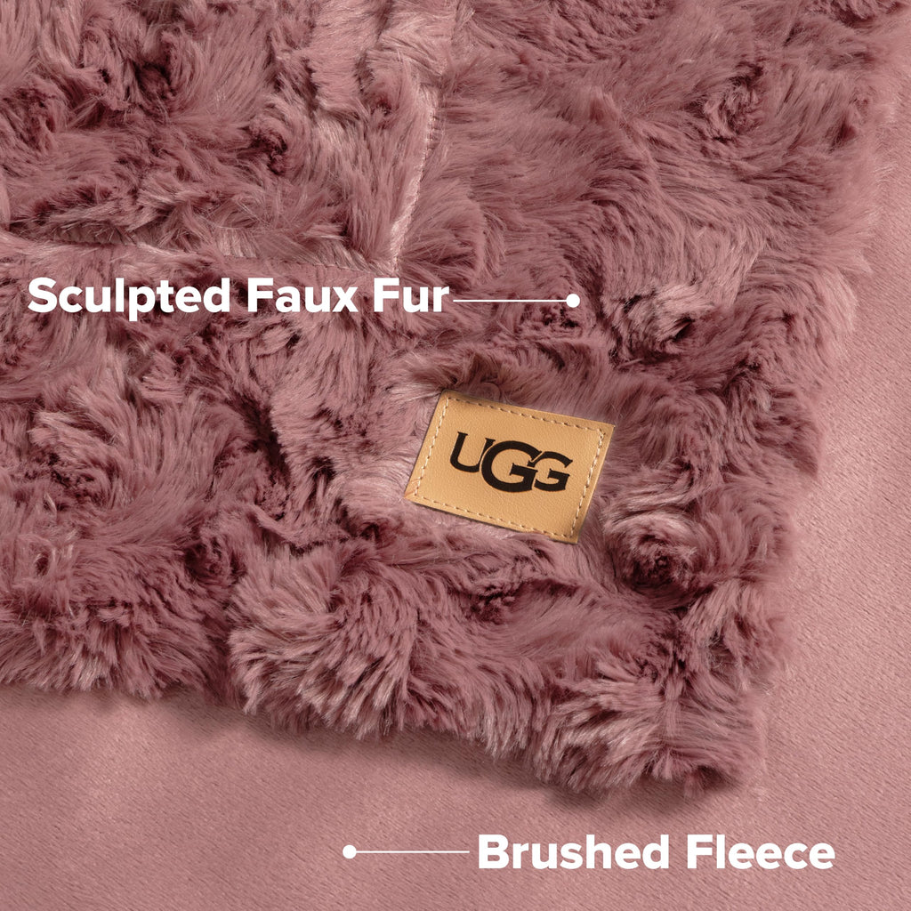 UGG Adalee Throw Blanket for Bed, Faux Fur Blanket, 50" x 70", Brown