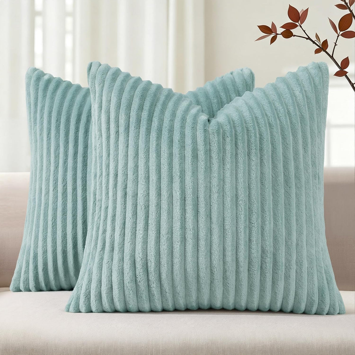 Simmore Fall Soft Cream White Flannel Throw Pillow Covers 24X24 Set of 2