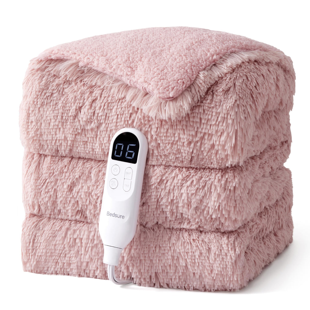 Bedsure Faux Fur Heated Blanket Twin Size, Tie-Dye Electric Blanket, Black
