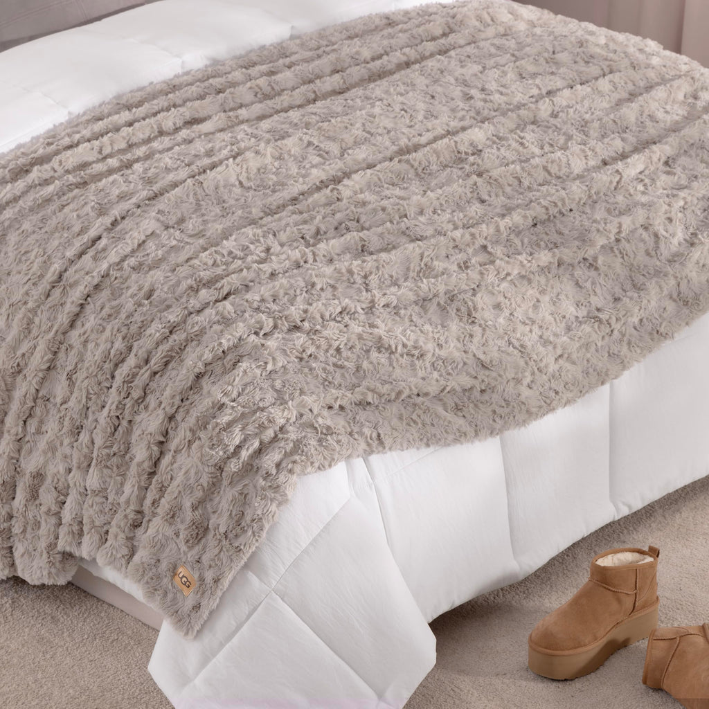UGG Adalee Throw Blanket for Bed, Faux Fur Blanket, 50" x 70", Brown