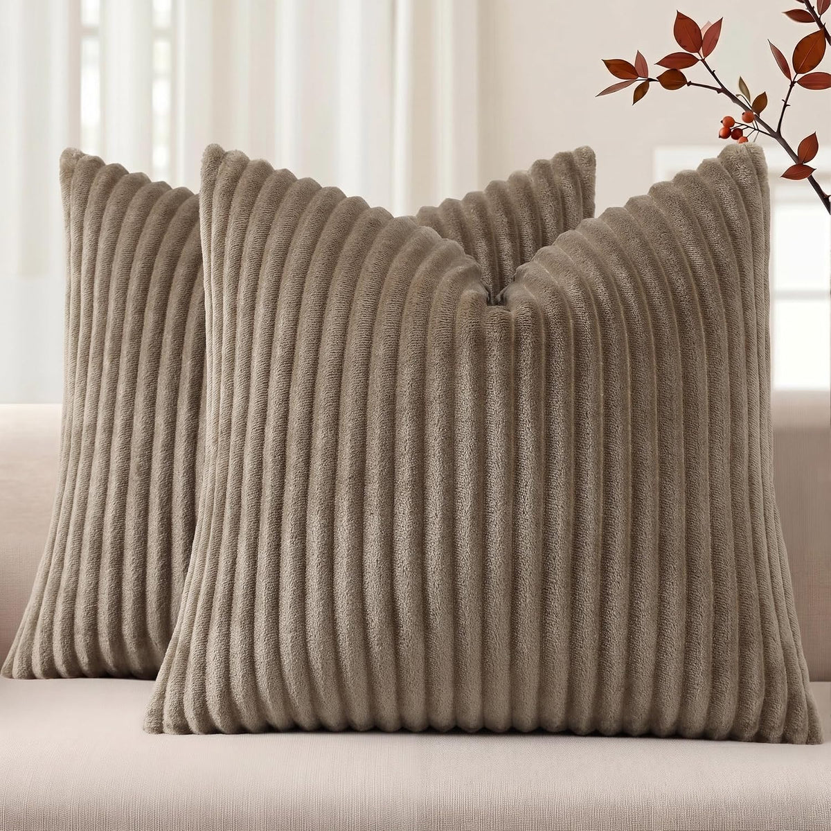 Simmore Fall Soft Cream White Flannel Throw Pillow Covers 24X24 Set of 2