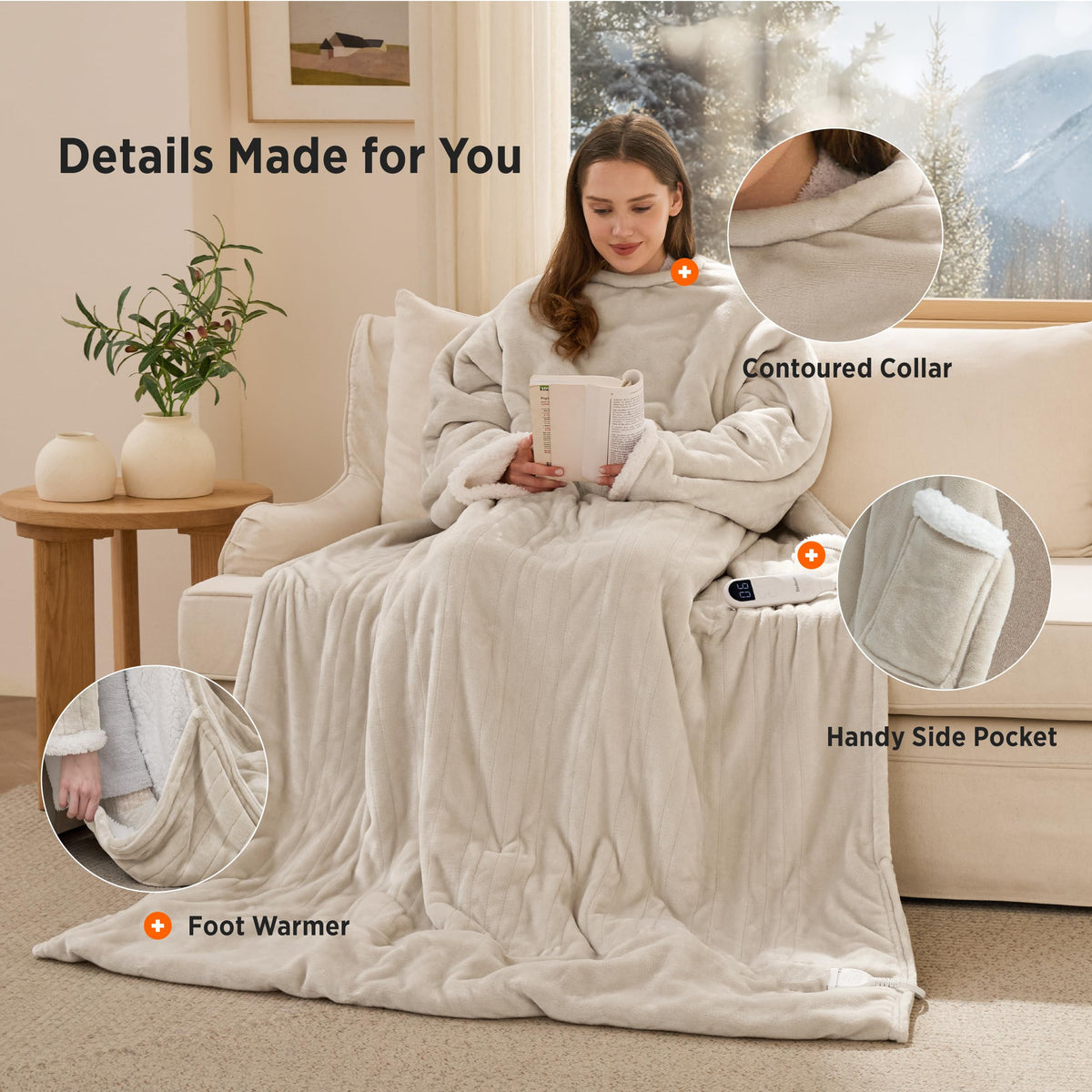 Bedsure Fleece Wearable Heated Blanket - Electric Throw, 127 x 180 cm, Grey