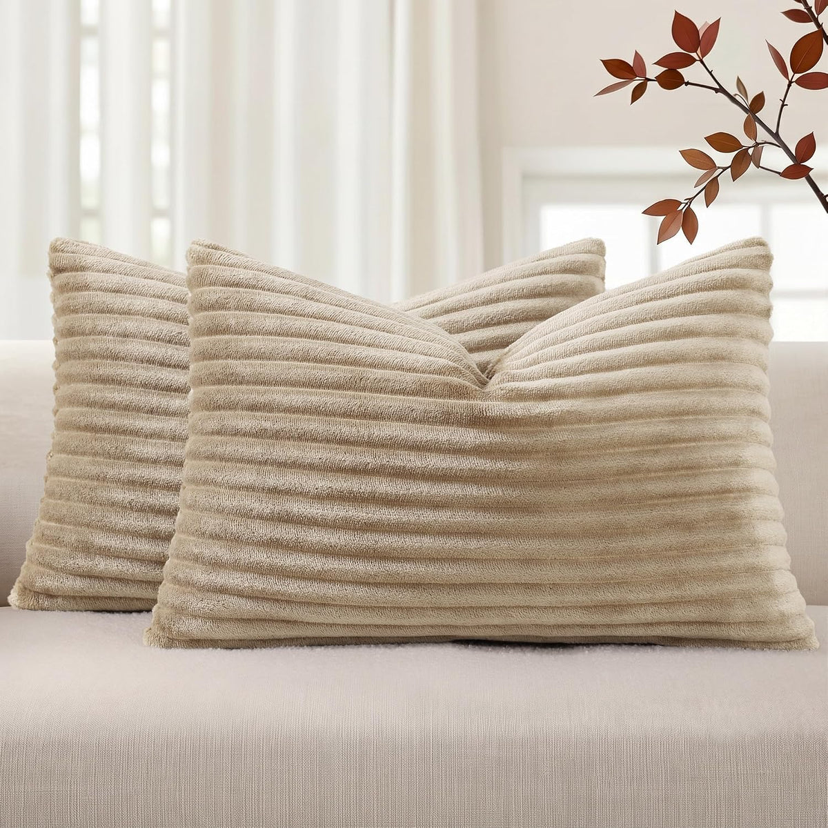 Simmore Fall Soft Cream White Flannel Throw Pillow Covers 24X24 Set of 2