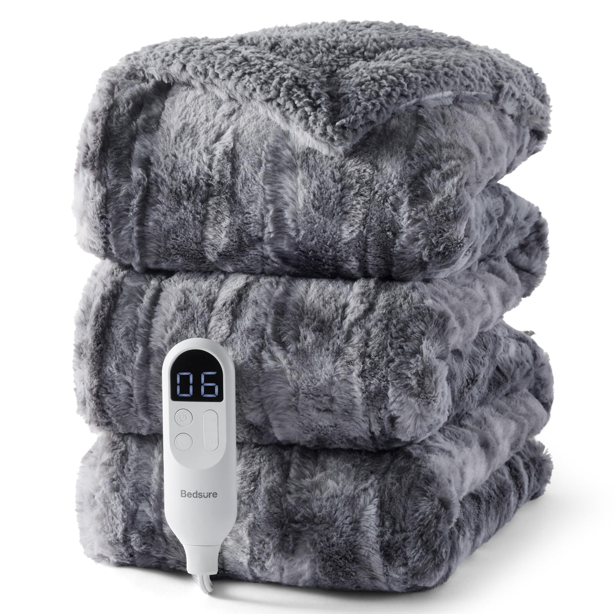 Bedsure Faux Fur Heated Blanket Twin Size, Tie-Dye Electric Blanket, Black