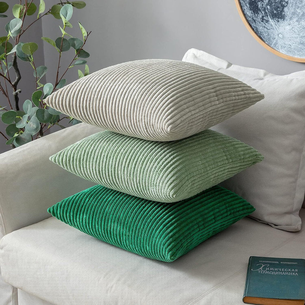 Set of 2 Corduroy Cushion Covers 40cm x 40cm,Soft Striped Square Pillow Case,Cushion Case with Invisible Zipper,Home Boho Decor Pillow Cases for Couch Sofa Bedroom,Living Room-Sage Green