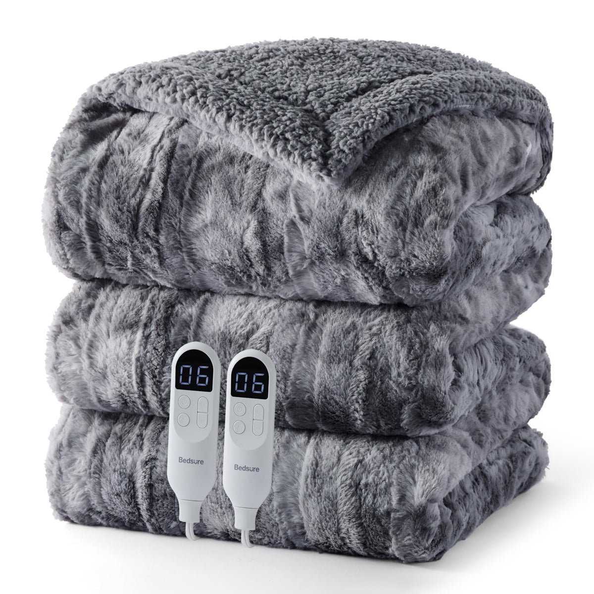 Bedsure Faux Fur Heated Blanket Twin Size, Tie-Dye Electric Blanket, Black