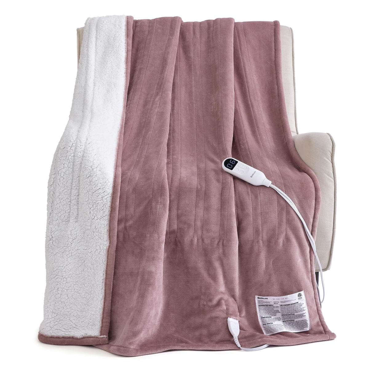 Bedsure Faux Fur Heated Blanket Twin Size, Tie-Dye Electric Blanket, Black
