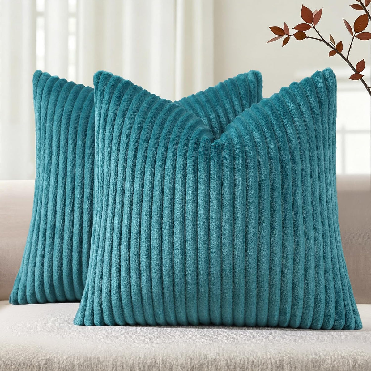Simmore Fall Soft Cream White Flannel Throw Pillow Covers 24X24 Set of 2