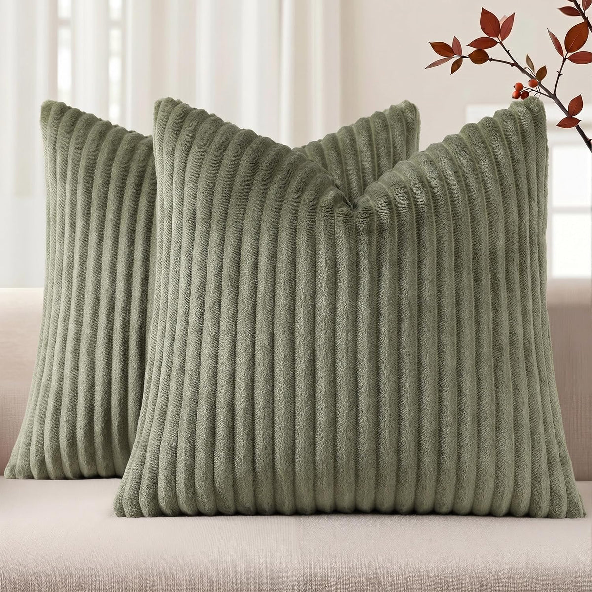 Simmore Fall Soft Cream White Flannel Throw Pillow Covers 24X24 Set of 2