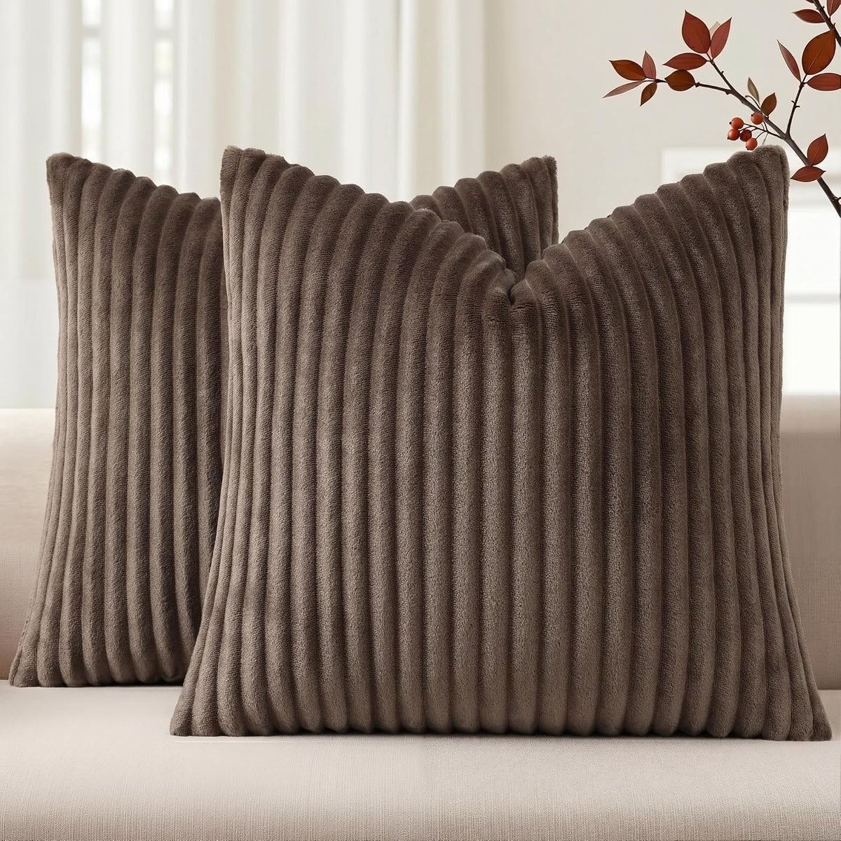 Simmore Fall Soft Cream White Flannel Throw Pillow Covers 24X24 Set of 2