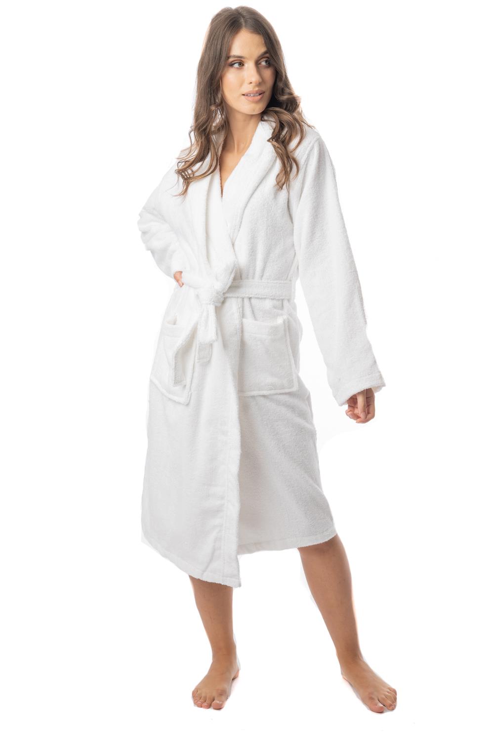 Womens Robe Terry Towelling 100% Cotton Hooded Bath Dressing Gown Bathrobe