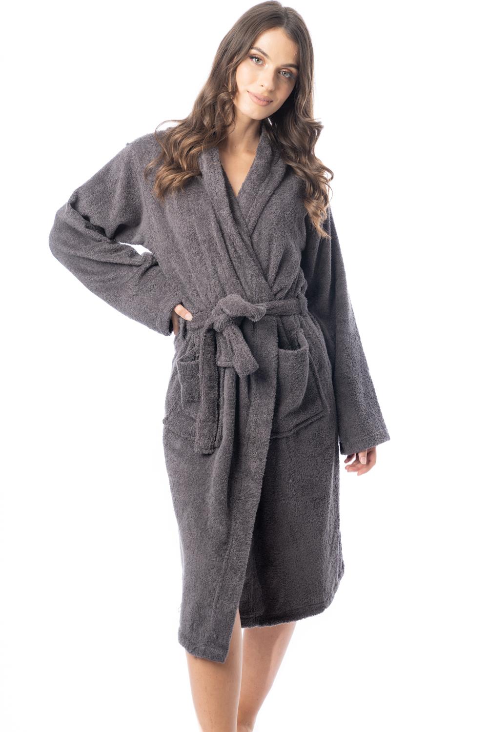 Womens Robe Terry Towelling 100% Cotton Hooded Bath Dressing Gown Bathrobe