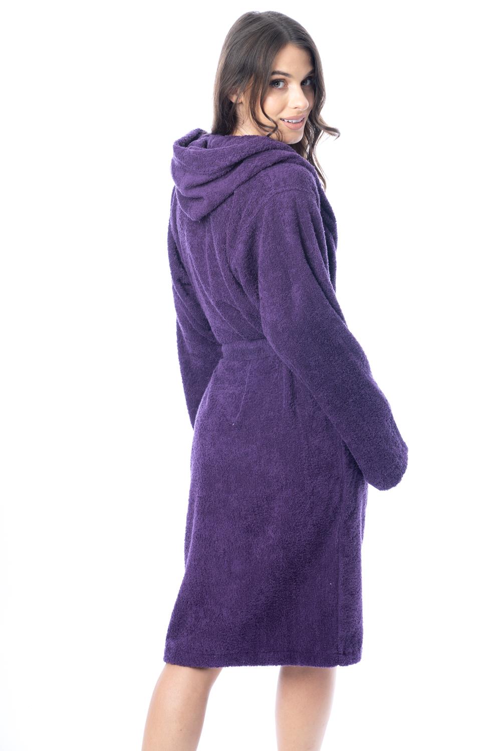 Womens Robe Terry Towelling 100% Cotton Hooded Bath Dressing Gown Bathrobe