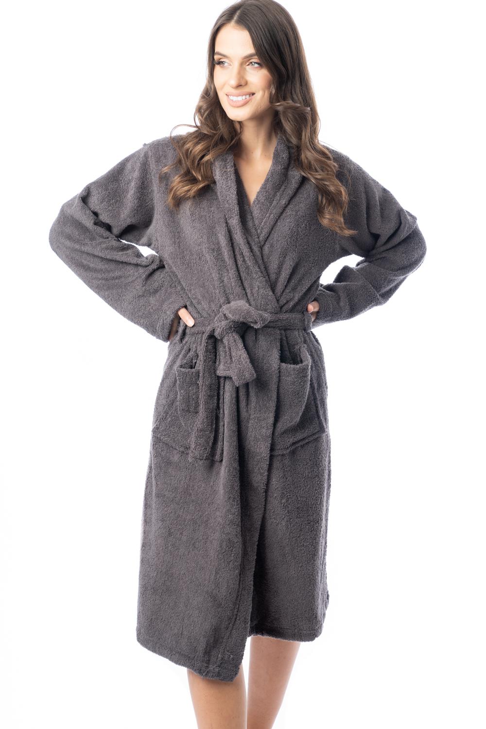 Womens Robe Terry Towelling 100% Cotton Hooded Bath Dressing Gown Bathrobe