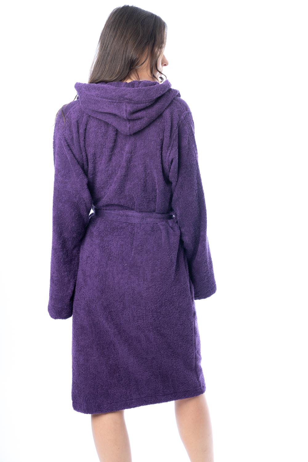 Womens Robe Terry Towelling 100% Cotton Hooded Bath Dressing Gown Bathrobe