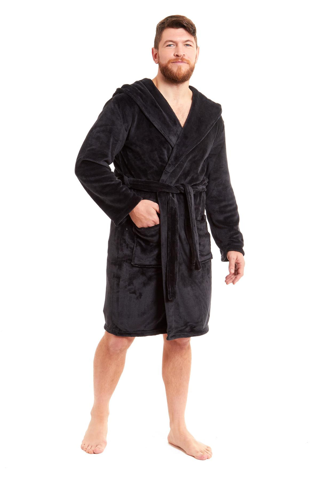 Mens Hooded  Dressing Gown Bath Robe Plain Flannel Fleece Robes Winter Gift