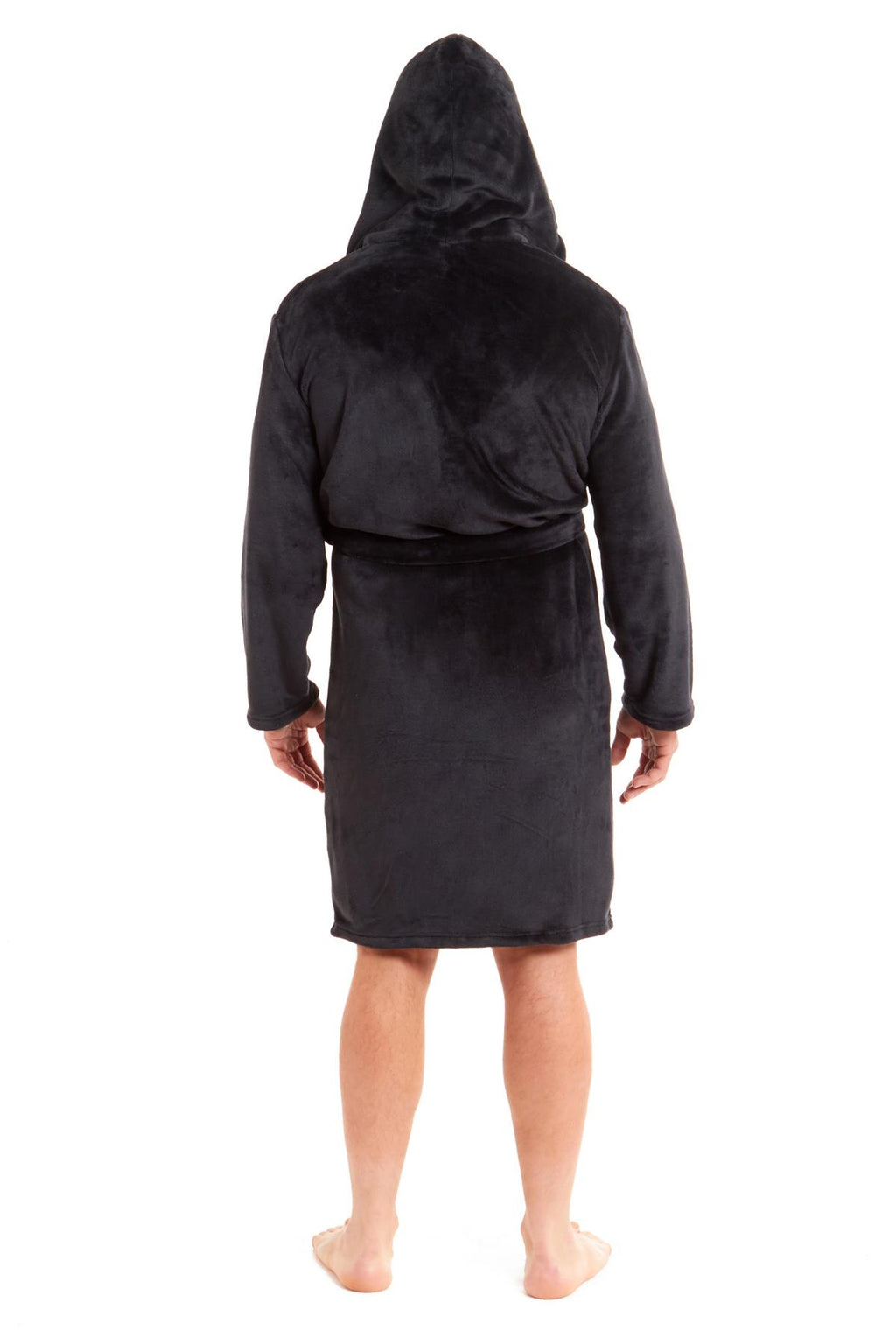 Mens Hooded  Dressing Gown Bath Robe Plain Flannel Fleece Robes Winter Gift