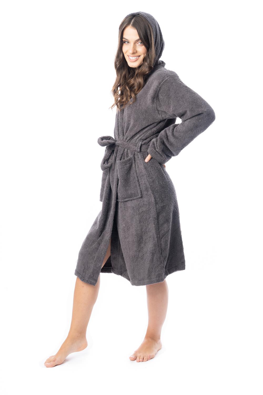 Womens Robe Terry Towelling 100% Cotton Hooded Bath Dressing Gown Bathrobe