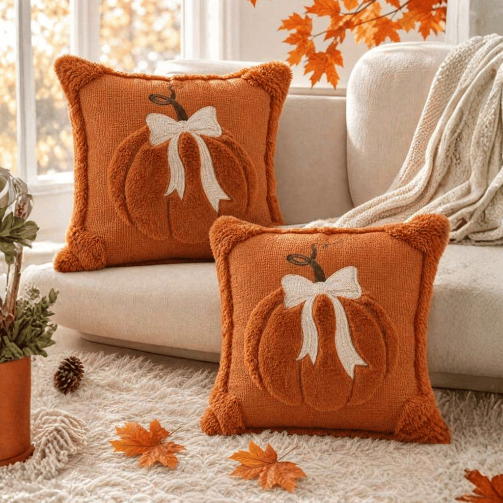 Halloween Pumpkin Embroidered Cushion Cover 45x45cm Sofa Pillowcase Autumn Decor