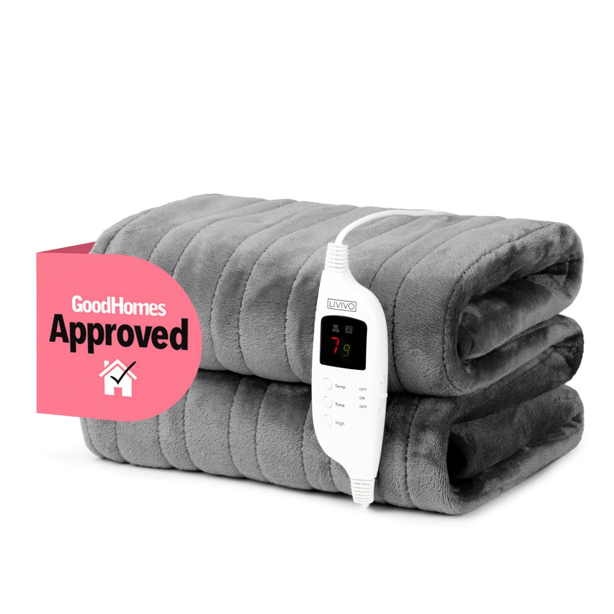 LIVIVO Heated Electric Over Blanket Grey Micro Fleece Throw 160x130cm