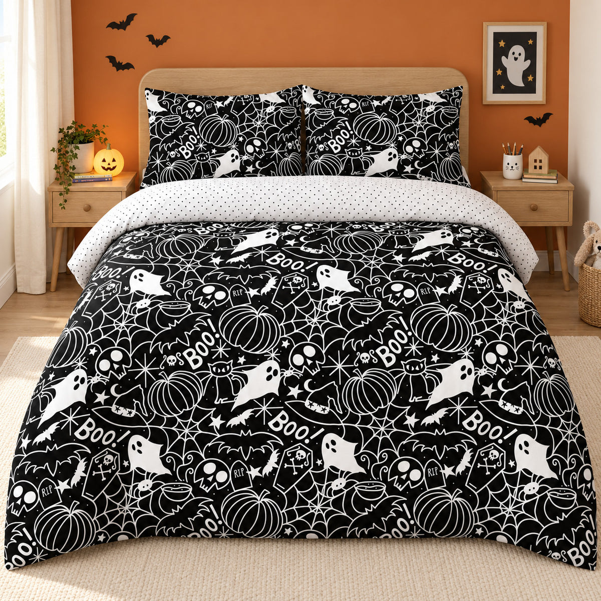 Damask Halloween Duvet Cover Reversible Bedding Set Quilt Cover + Pillowcases