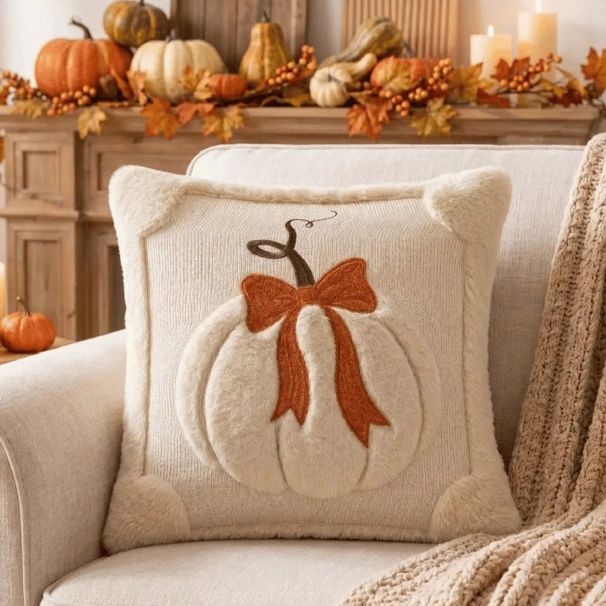 Halloween Pumpkin Embroidered Cushion Cover 45x45cm Sofa Pillowcase Autumn Decor
