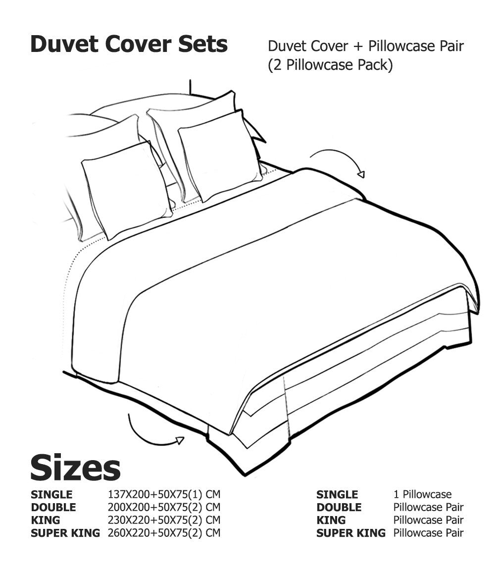 Duvet Quilt Cover 200TC Egyptian Cotton 3PC Bedding Set Single Double King Super