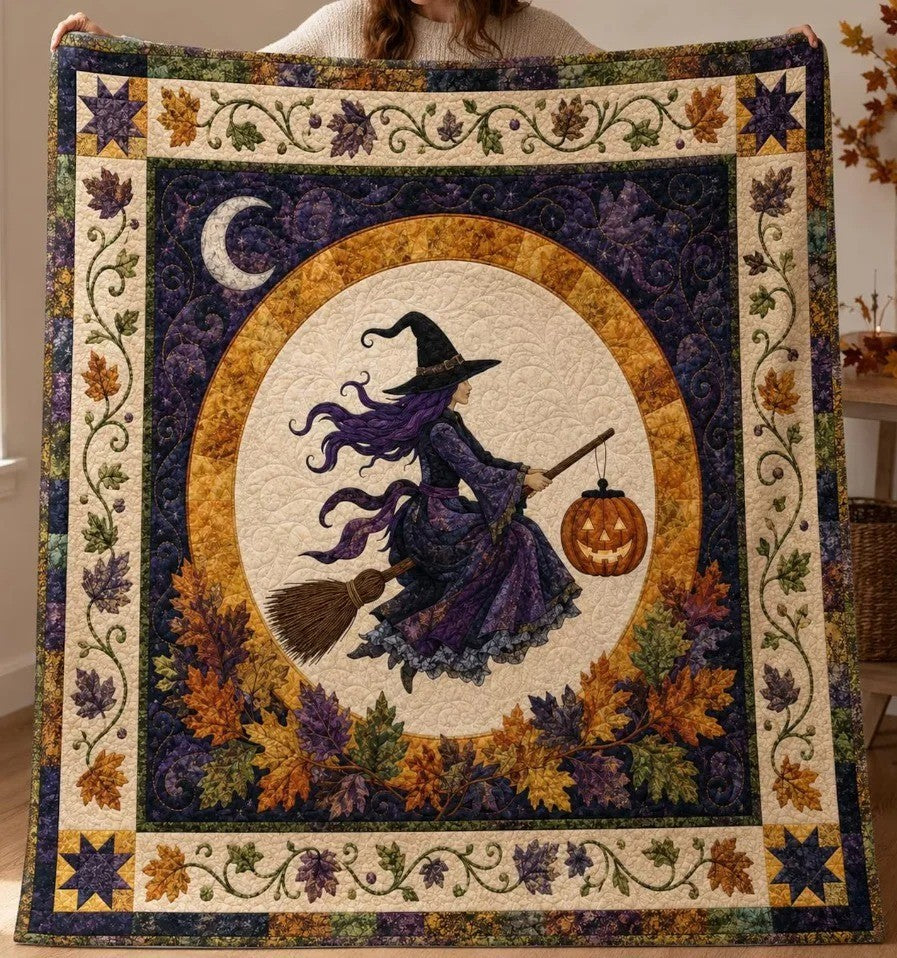 Halloween Haunted House Quilted Blanket Ghost Pumpkin Black Cat Fall Throw