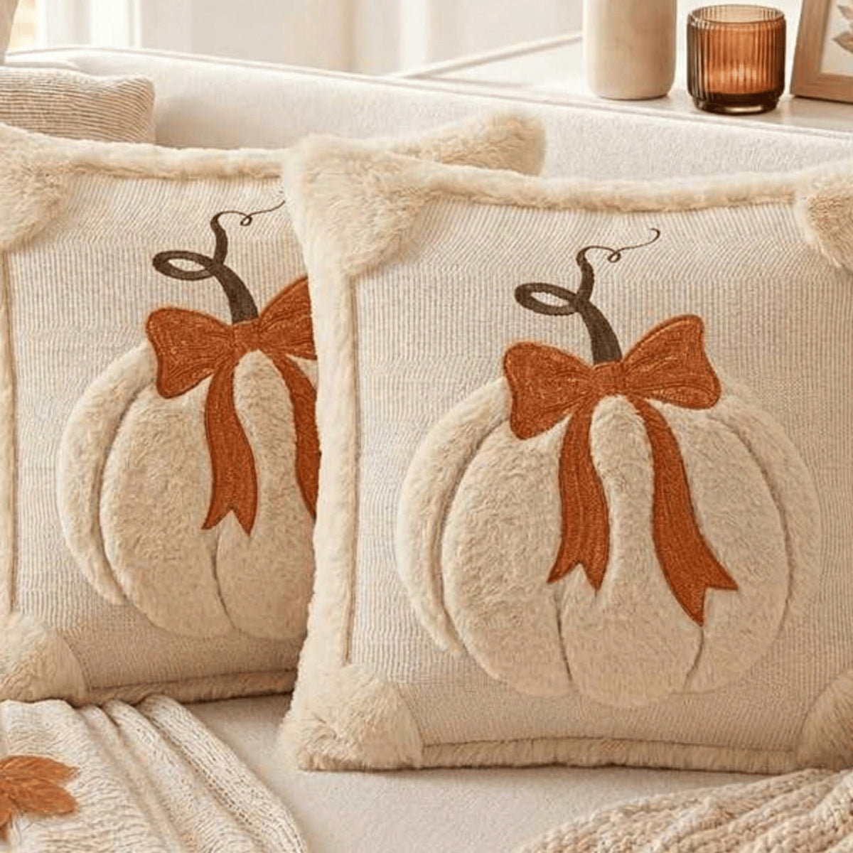 Halloween Pumpkin Embroidered Cushion Cover 45x45cm Sofa Pillowcase Autumn Decor