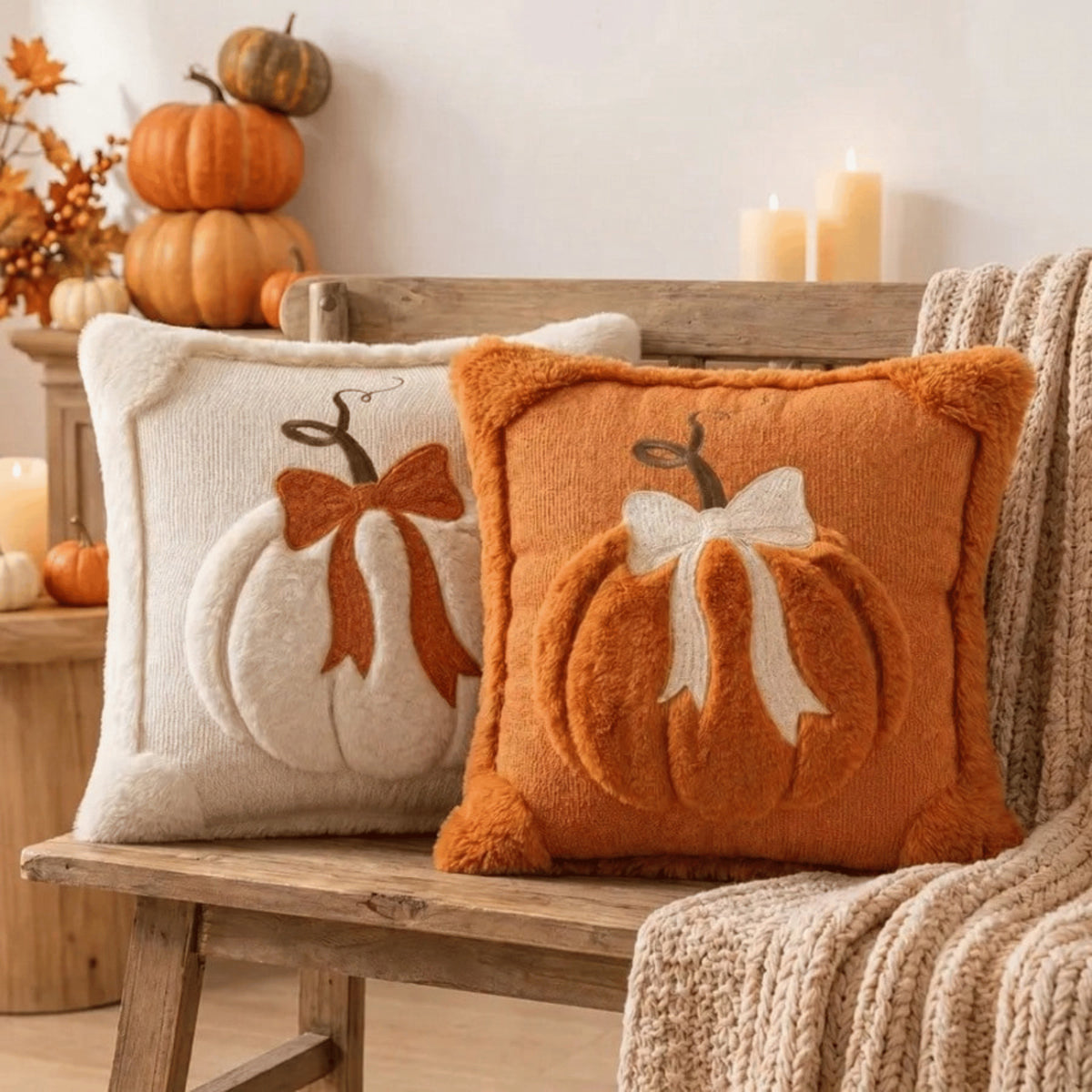 Halloween Pumpkin Embroidered Cushion Cover 45x45cm Sofa Pillowcase Autumn Decor