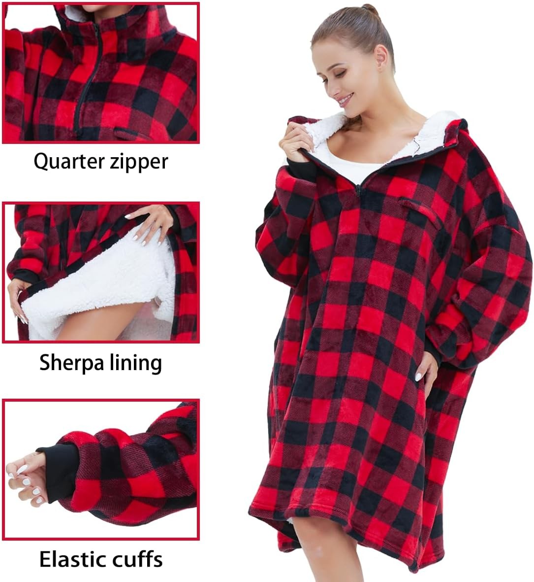 Adult Super Soft Fleece Hooded Snuggle Blanket Hoodie Warm Hoodie Nightwear Gift