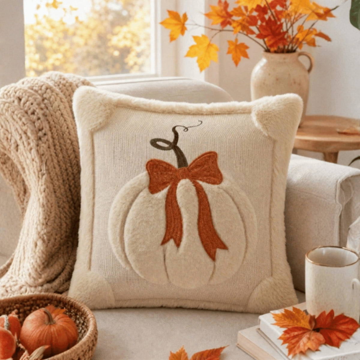 Halloween Pumpkin Embroidered Cushion Cover 45x45cm Sofa Pillowcase Autumn Decor