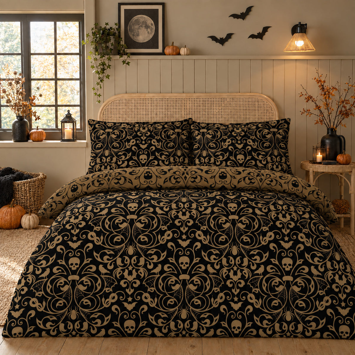 Damask Halloween Duvet Cover Reversible Bedding Set Quilt Cover + Pillowcases