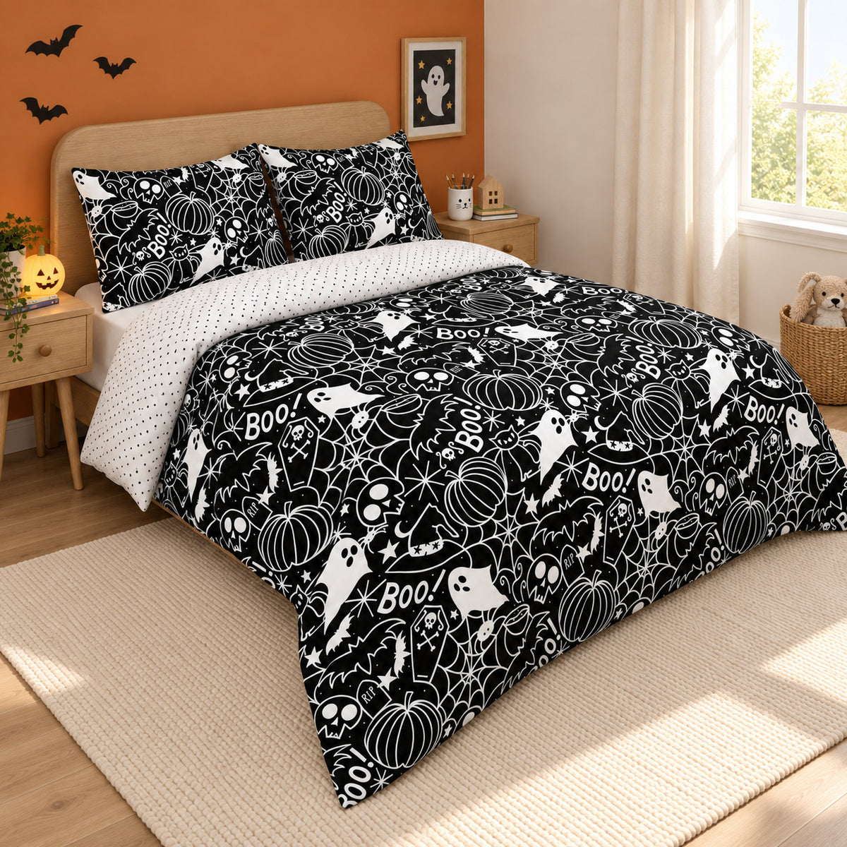 Damask Halloween Duvet Cover Reversible Bedding Set Quilt Cover + Pillowcases