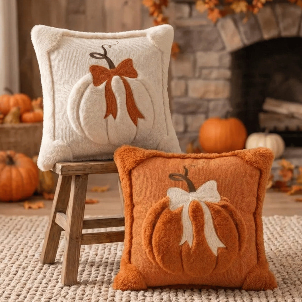 Halloween Pumpkin Embroidered Cushion Cover 45x45cm Sofa Pillowcase Autumn Decor
