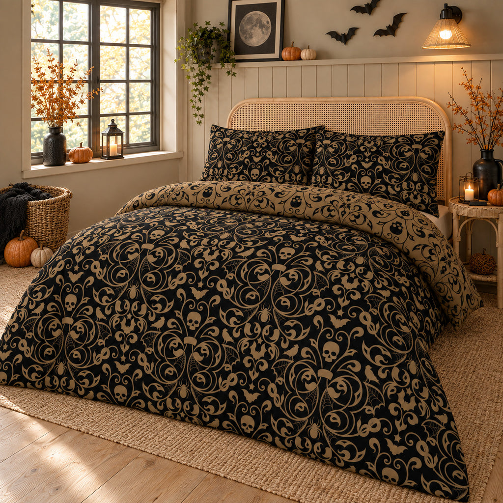 Damask Halloween Duvet Cover Reversible Bedding Set Quilt Cover + Pillowcases
