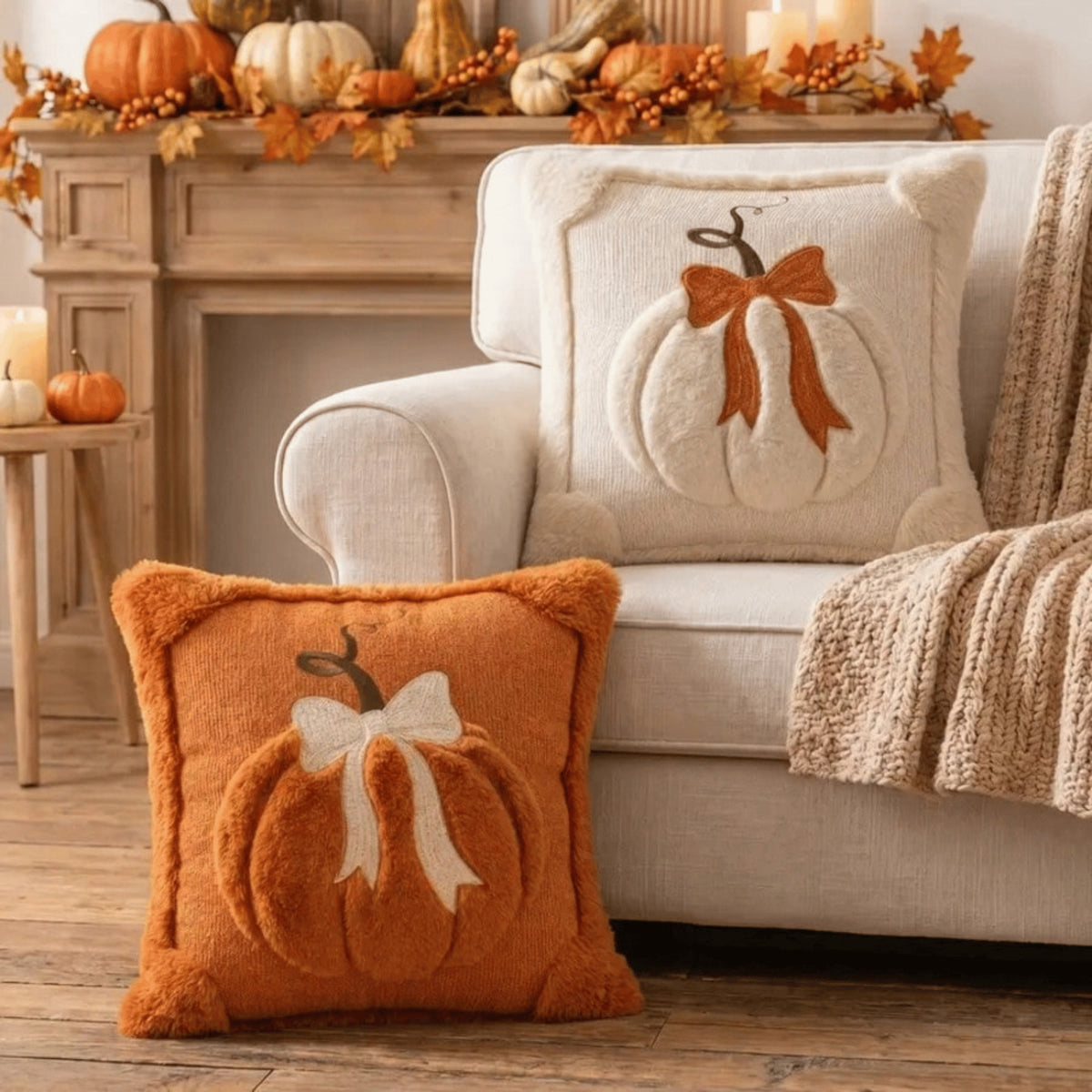 Halloween Pumpkin Embroidered Cushion Cover 45x45cm Sofa Pillowcase Autumn Decor
