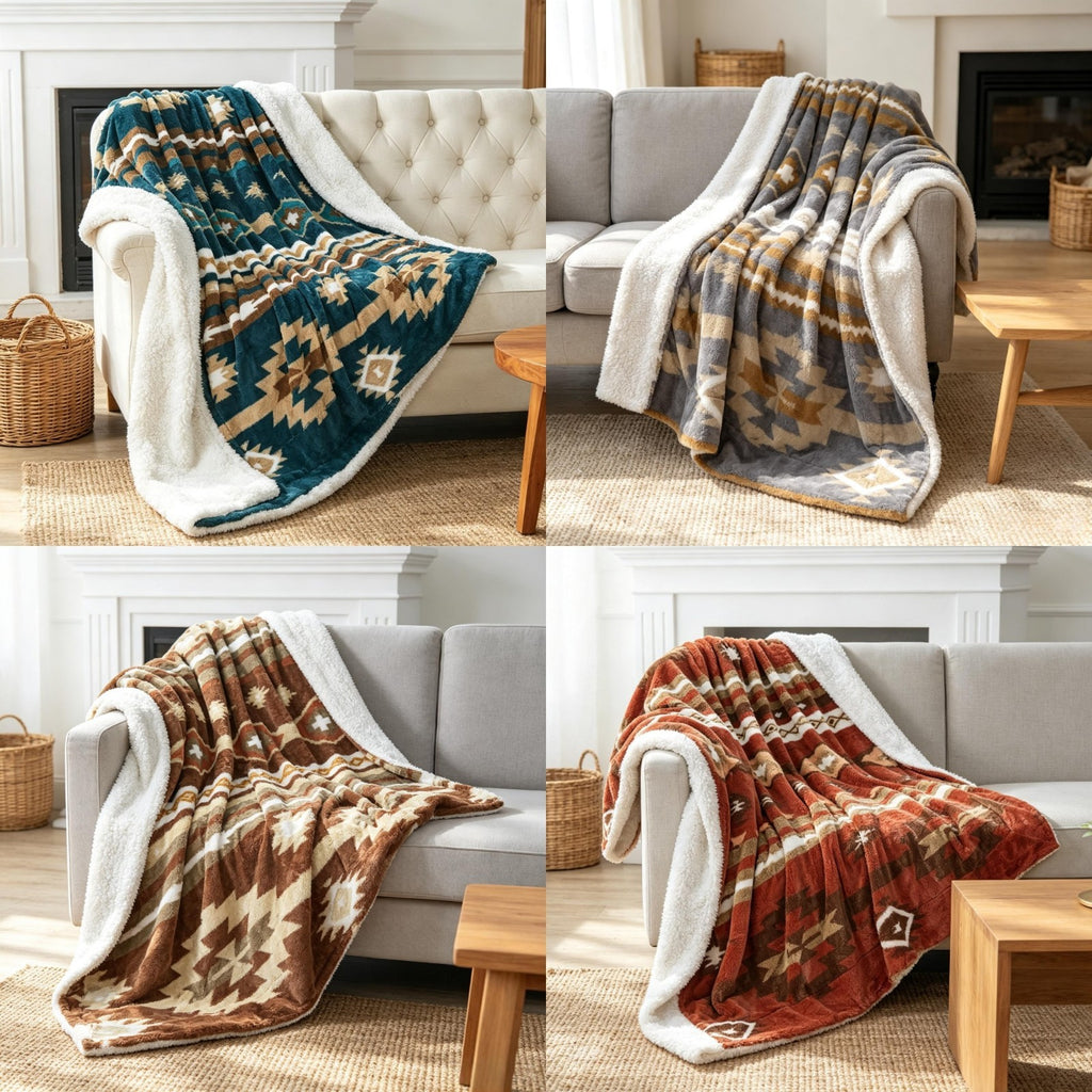 Southwest Sherpa Fleece Throw Blanket – Ultra Soft Reversible & Cozy Plush Gifts