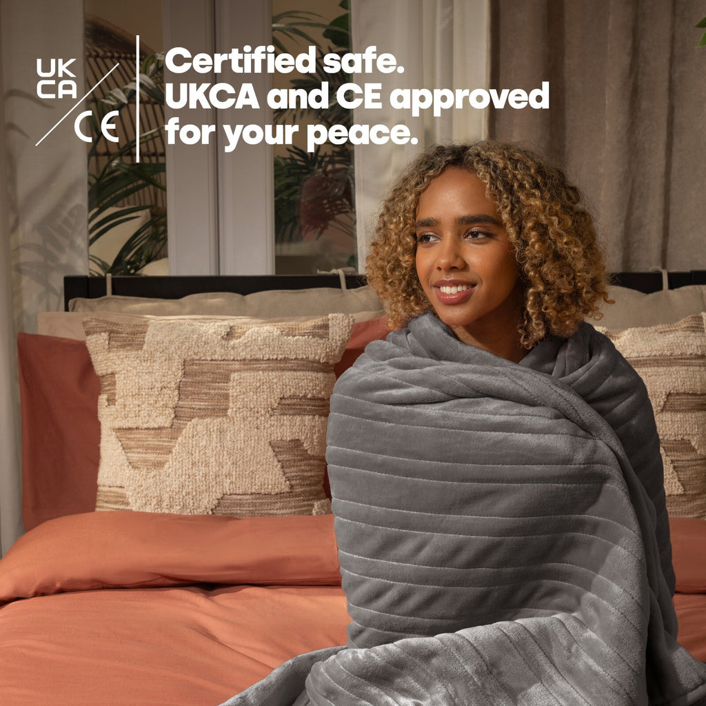 LIVIVO Heated Electric Over Blanket Grey Micro Fleece Throw 160x130cm