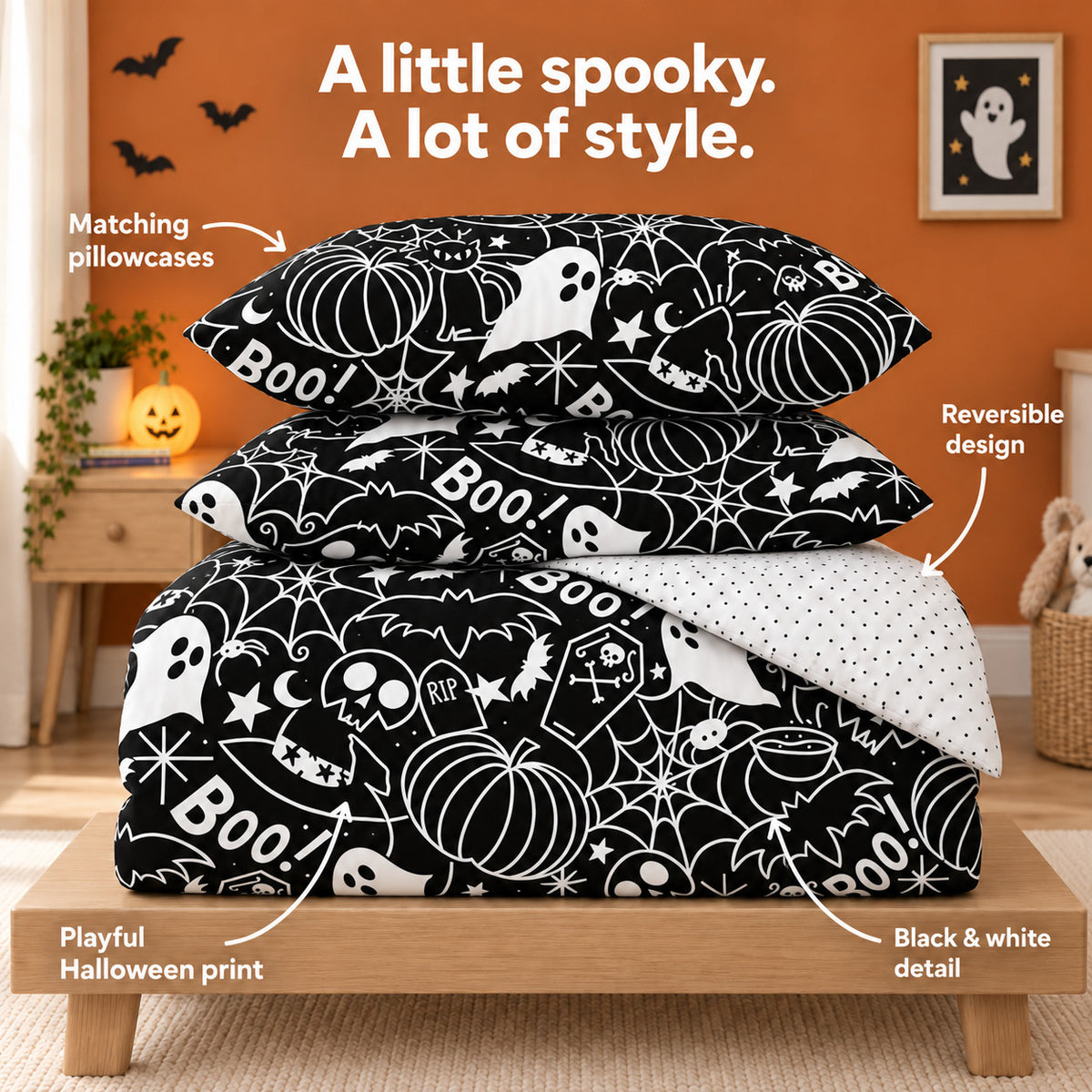 Damask Halloween Duvet Cover Reversible Bedding Set Quilt Cover + Pillowcases