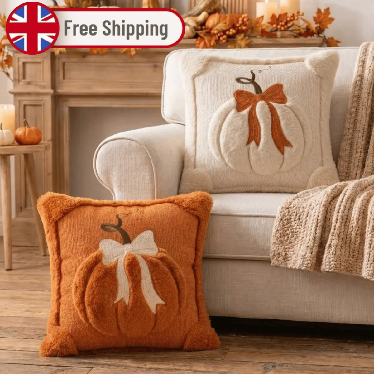 Halloween Pumpkin Embroidered Cushion Cover 45x45cm Sofa Pillowcase Autumn Decor