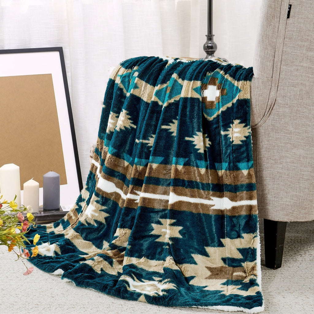 Southwest Sherpa Fleece Throw Blanket – Ultra Soft Reversible & Cozy Plush Gifts