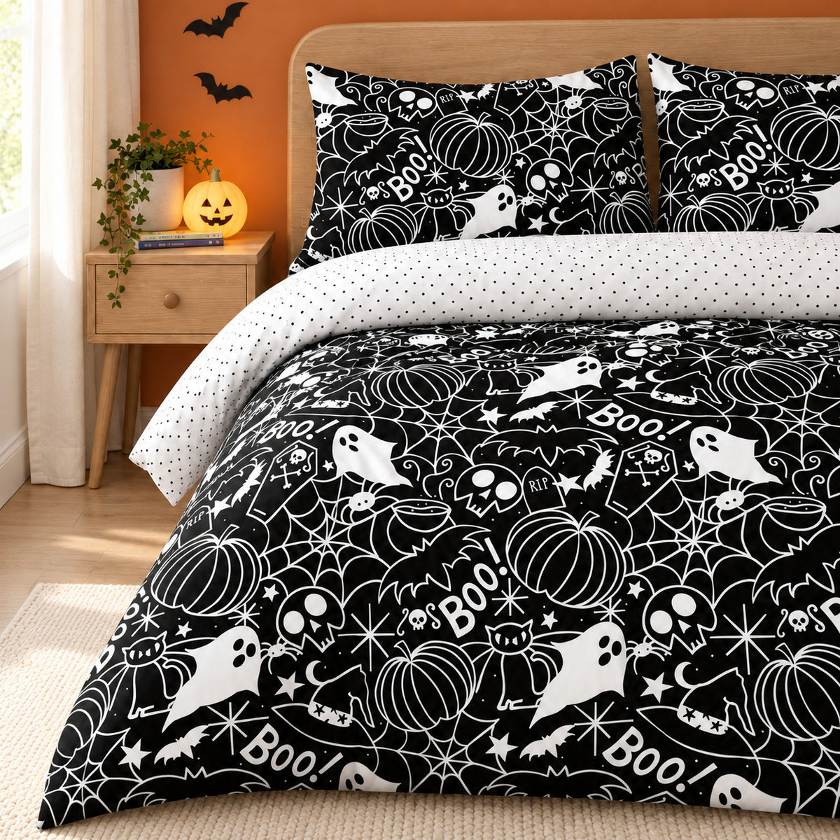 Damask Halloween Duvet Cover Reversible Bedding Set Quilt Cover + Pillowcases