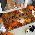 Fall Pumpkin Welcome Doormat Thanksgiving Harvest Maple Leaf Front Door Mat