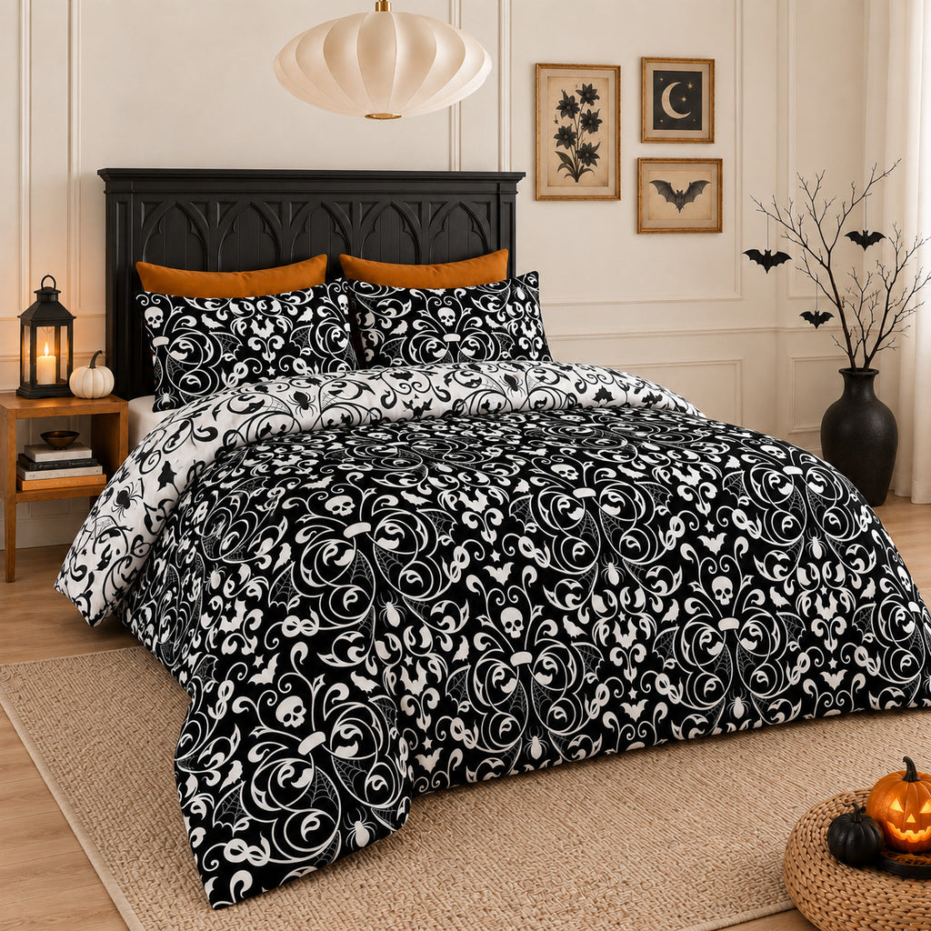 Damask Halloween Duvet Cover Reversible Bedding Set Quilt Cover + Pillowcases