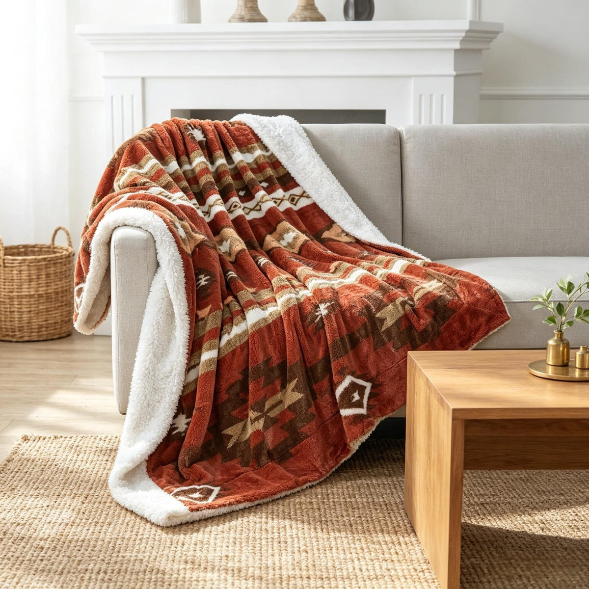 Southwest Sherpa Fleece Throw Blanket – Ultra Soft Reversible & Cozy Plush Gifts
