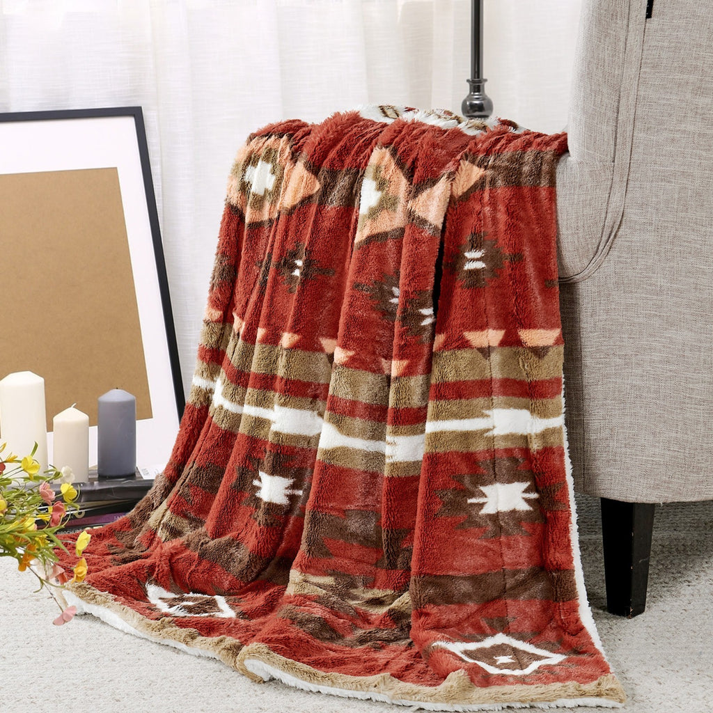 Southwest Sherpa Fleece Throw Blanket – Ultra Soft Reversible & Cozy Plush Gifts